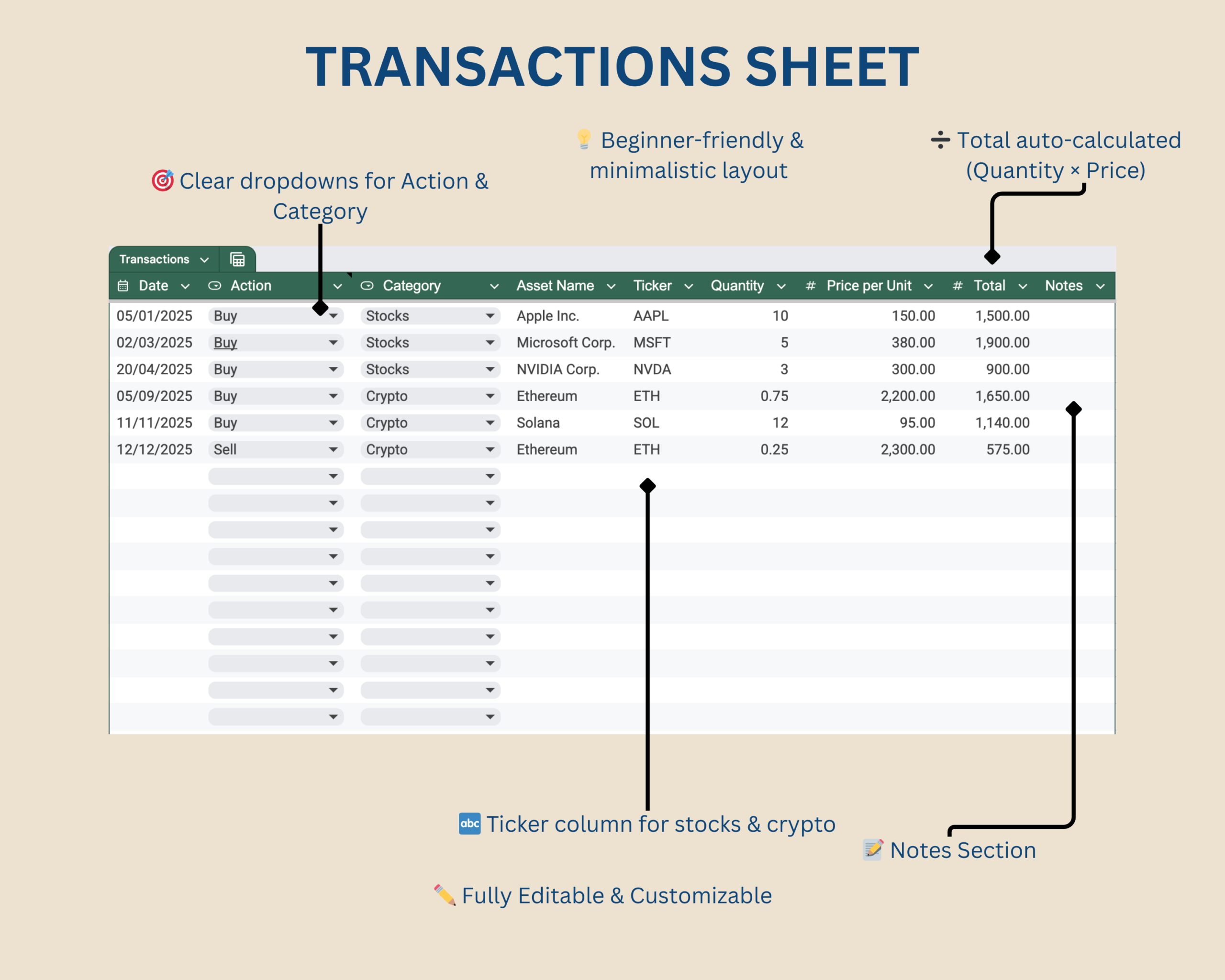 Investment Tracker Google Sheets Template - Image 2